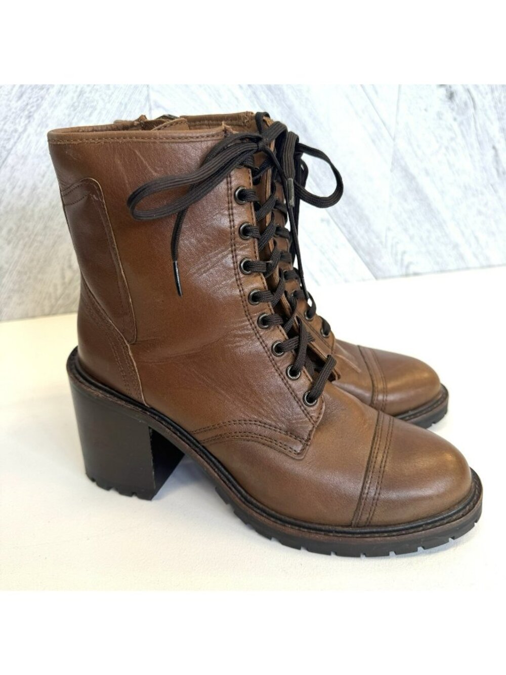 Thursday Boot Company Heel Combat Boots Womens Size 9 Brown Leather Side Zip